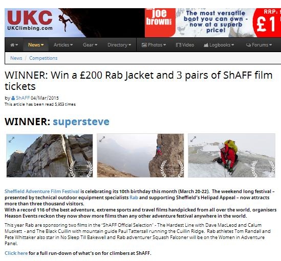 UK Climbing - competition winner